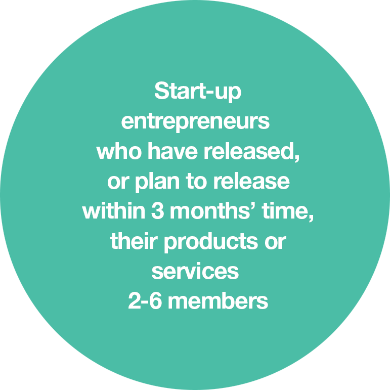 Start-up entrepreneurs who have released, or plan to release within 3 months' time, their products or services 2-6 members